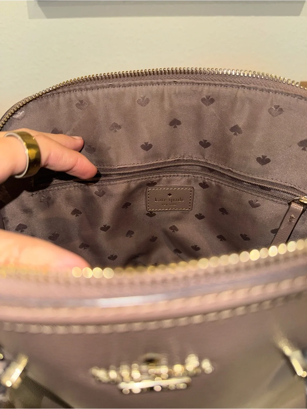 Kate Spade Pebbled Leather Dome Purse with Wallet - Mauve Taupe